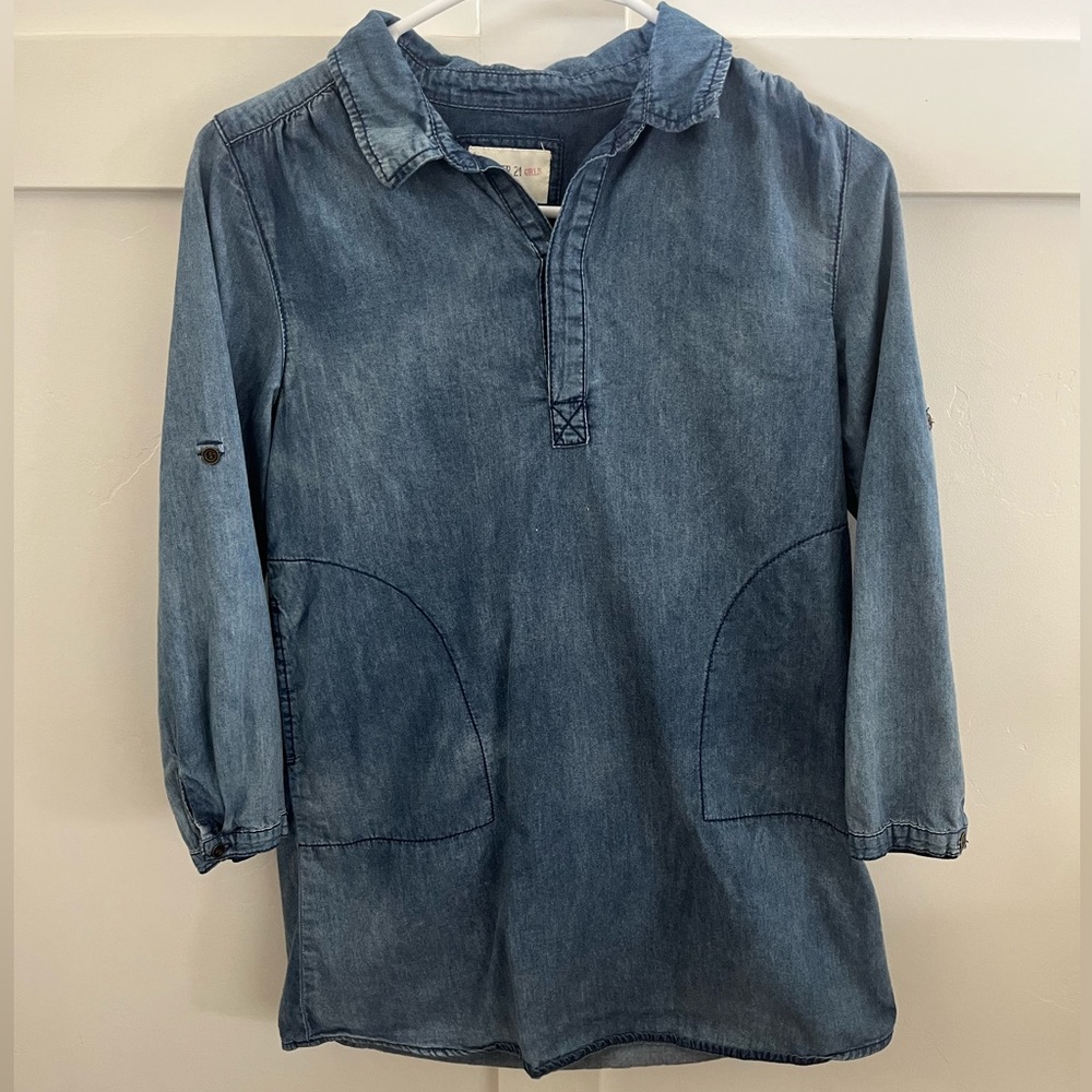 Forever 21 Girls Denim Shirt Dress With Pockets